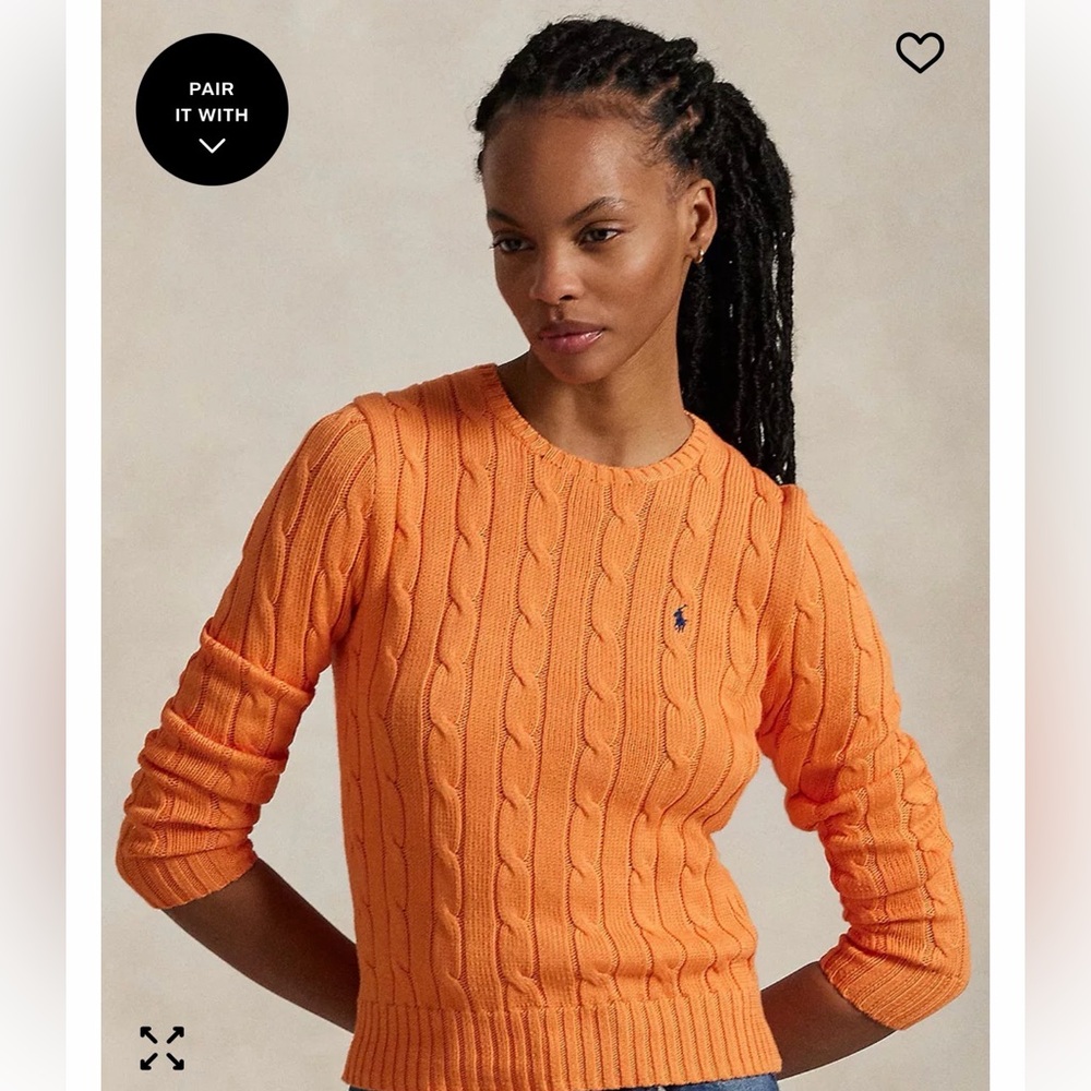 Ralph Lauren Vibrant Orange Cable Knit Sweater